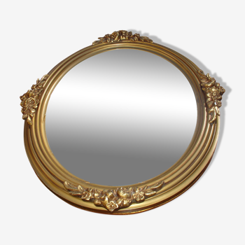 Gold Oval mirror 30 x 44 cm to scenery bloomed around 1930