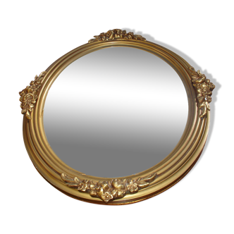 Gold Oval mirror 30 x 44 cm to scenery bloomed around 1930