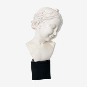 Buste en albâtre sur socle de marbre noir La Rieuse