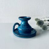 Candle holder in enamelled and signed stoneware
