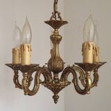 Lustre à 5 lumières en bronze de qualité française du milieu du siècle, avec détails de fleurs 5399