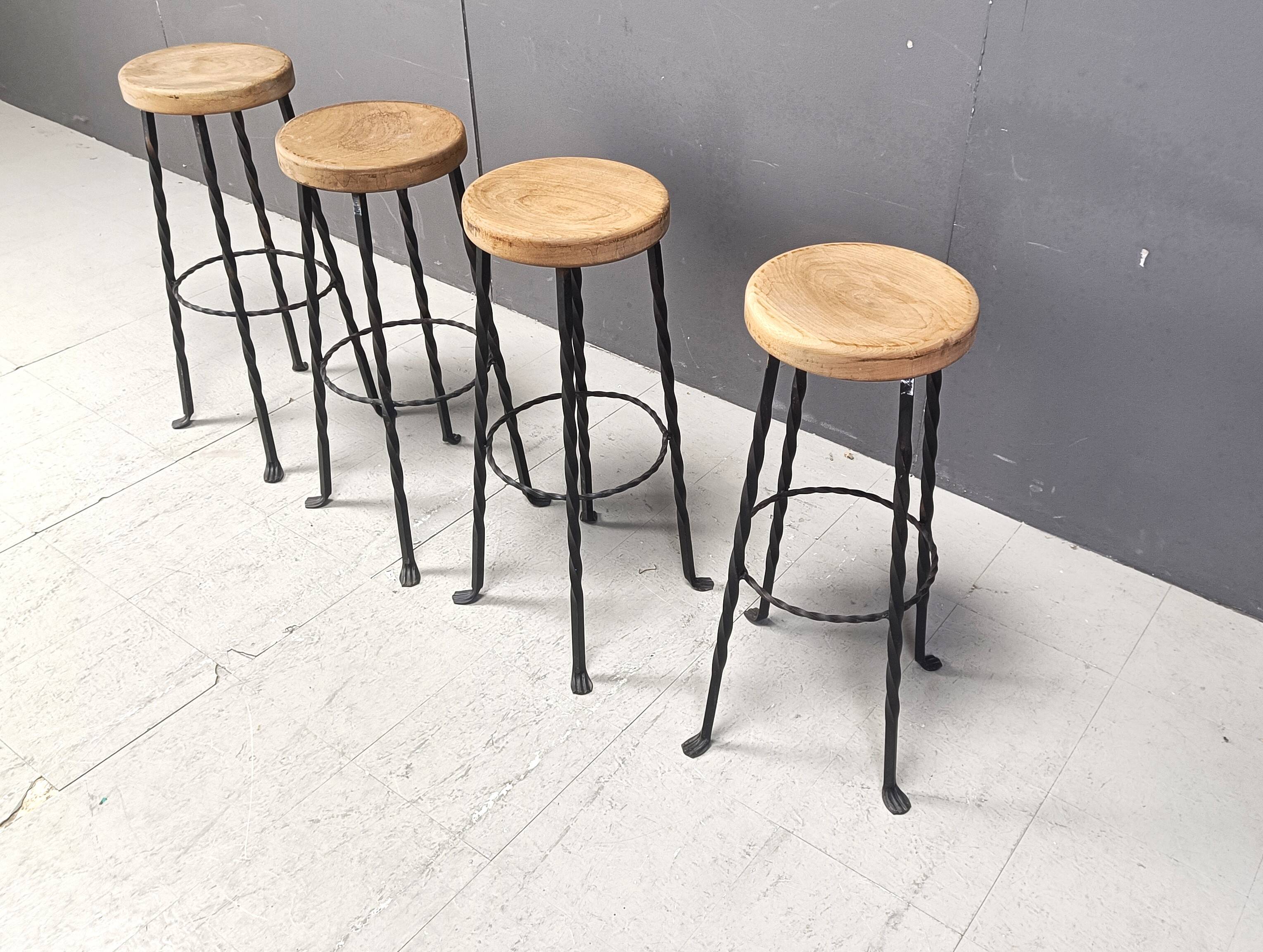 Vintage french wrought iron bar stools, 1960s - set of 4