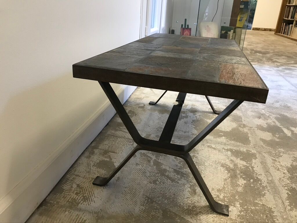 Wrought iron table slate tiles 1960