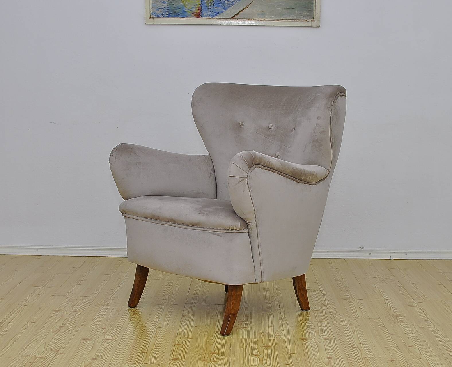 Swedish Velvet Wingback Armchair, 1950s