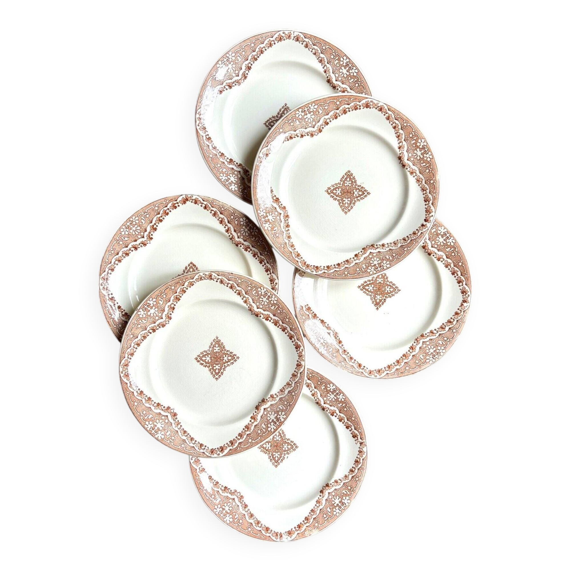 6 Longwy iron earth dessert plates, “Andalusian” service