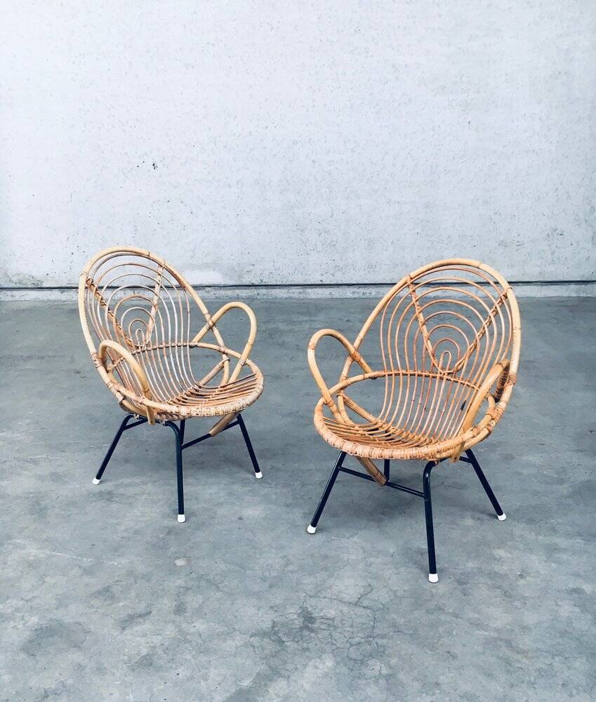 Set of Rattan Lounge Chairs attributed to Rohe Noordwolde, 1960s