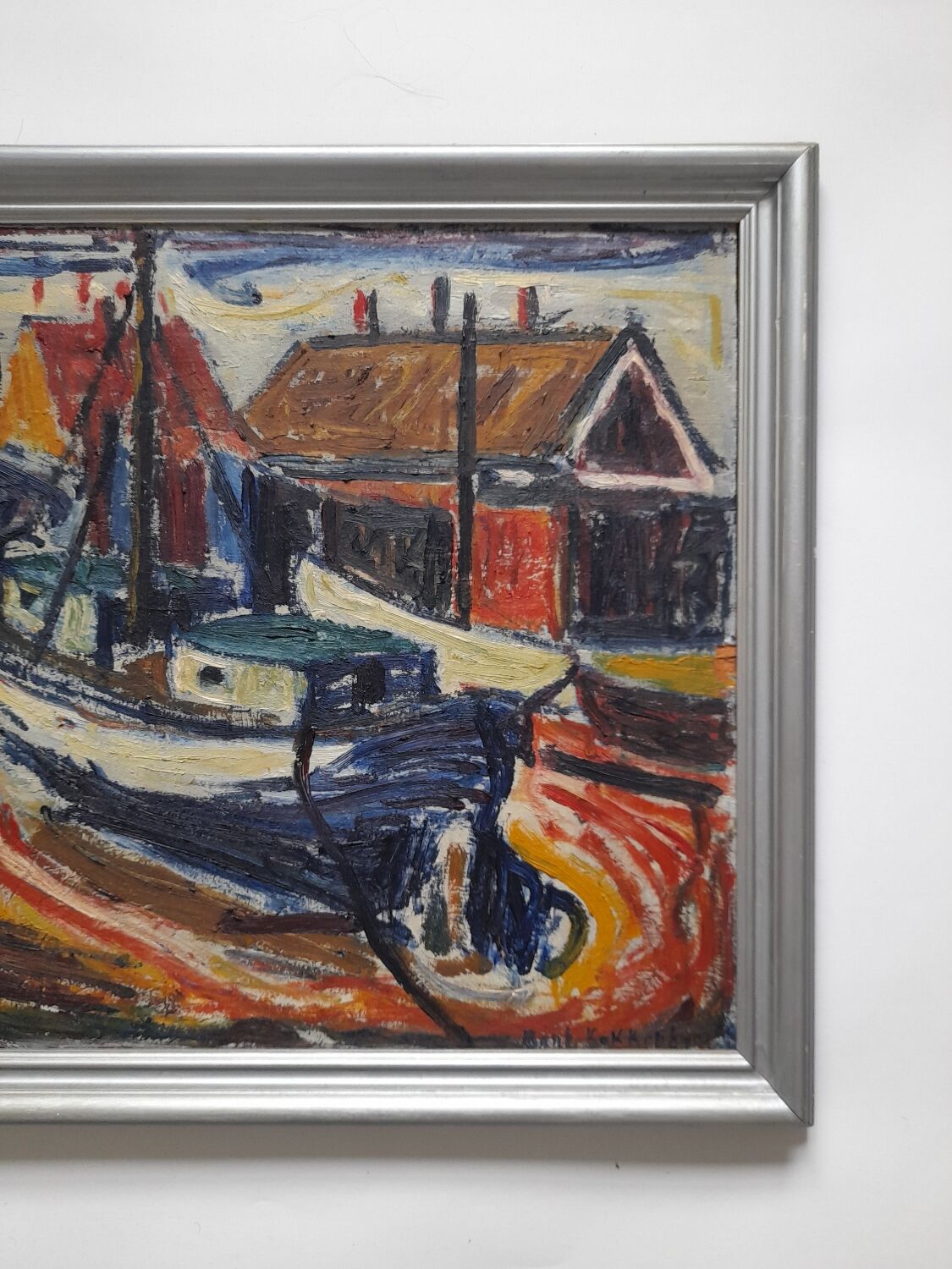 Expressionist painting boats by Bent Kokkenberg