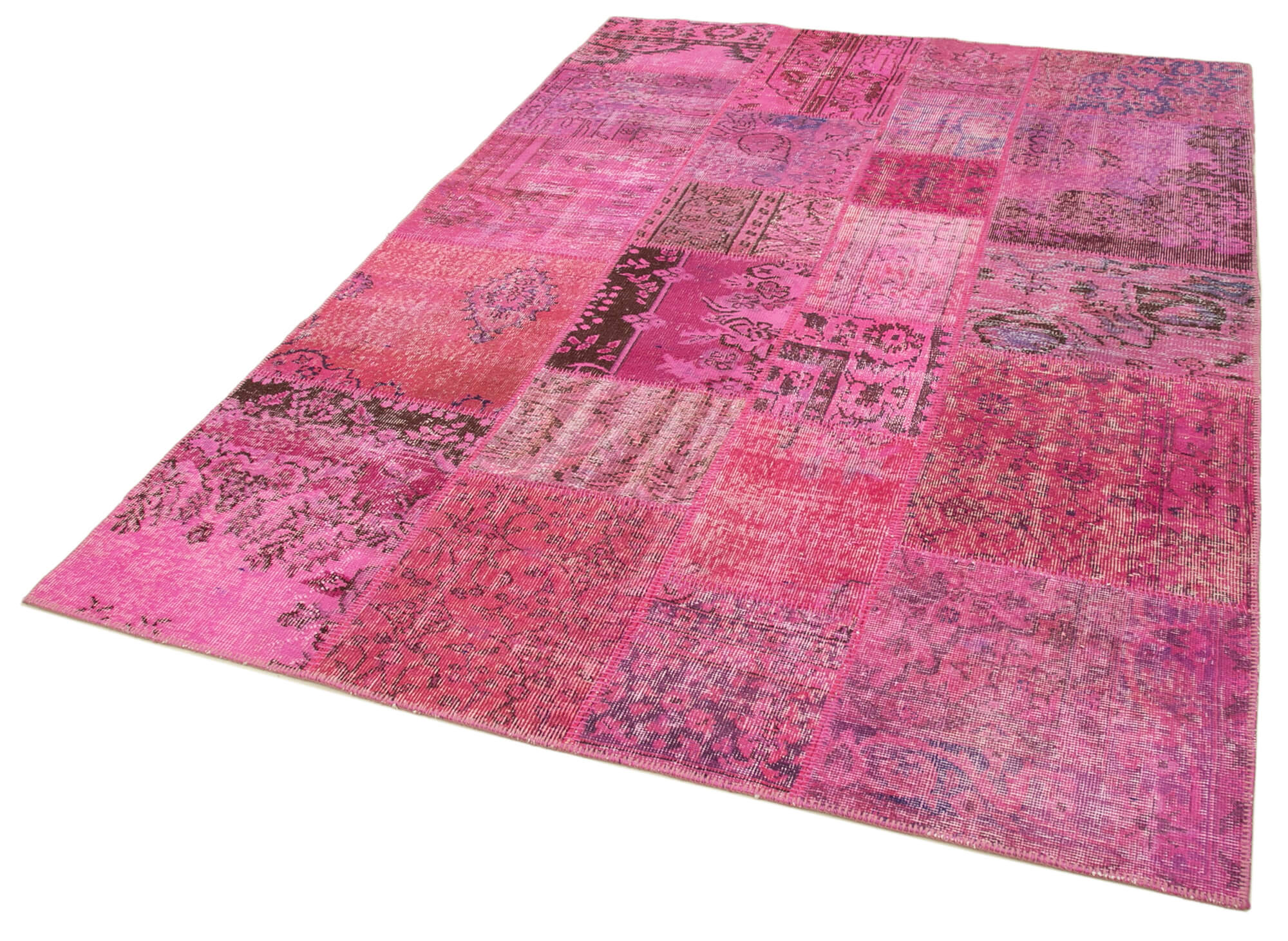 Handmade turkish overdyed 170 cm x 241 cm pink patchwork carpet