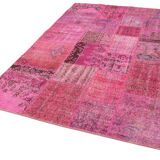Handmade turkish overdyed 170 cm x 241 cm pink patchwork carpet