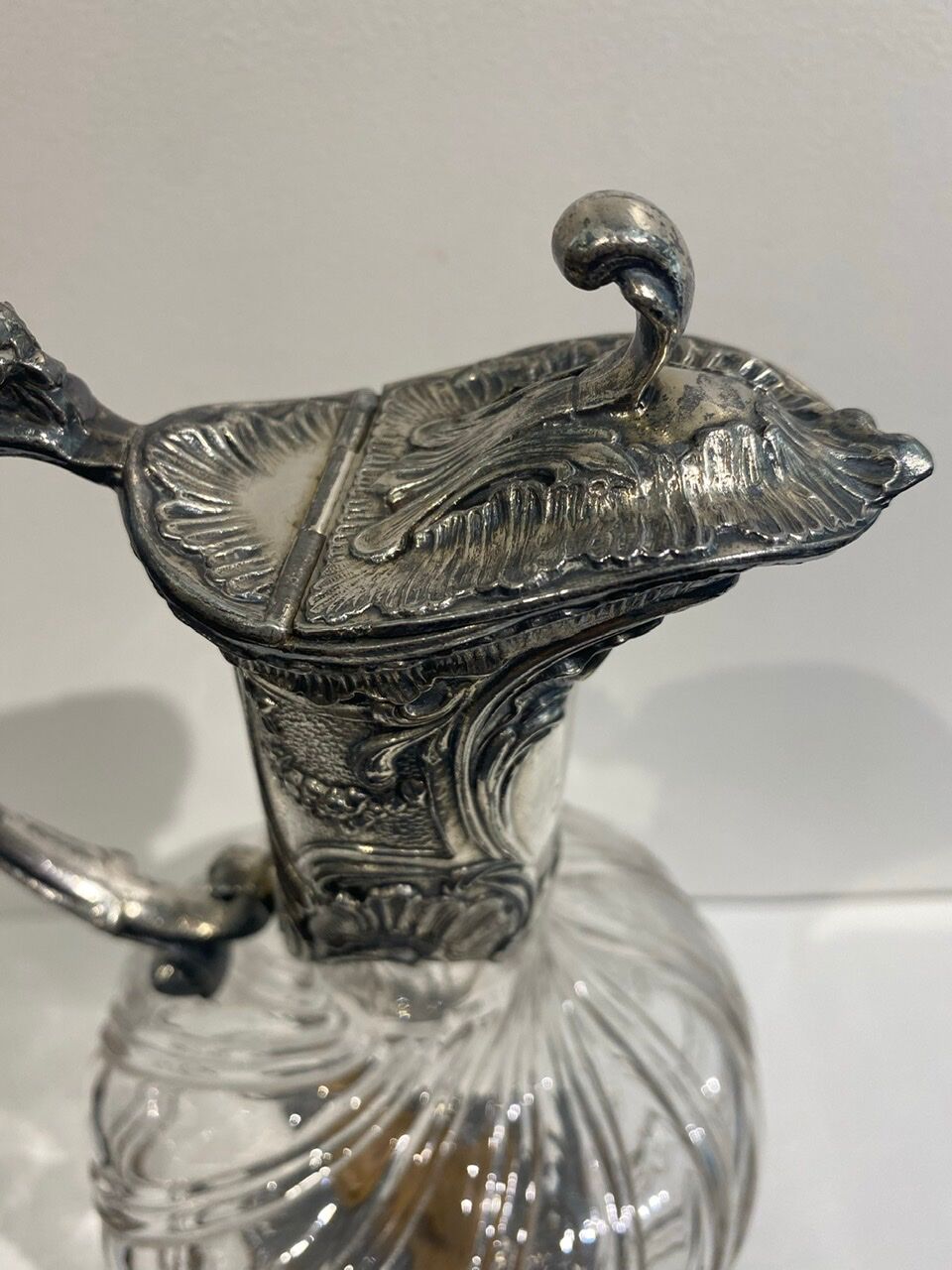 Glass and silver metal decanter around 1900