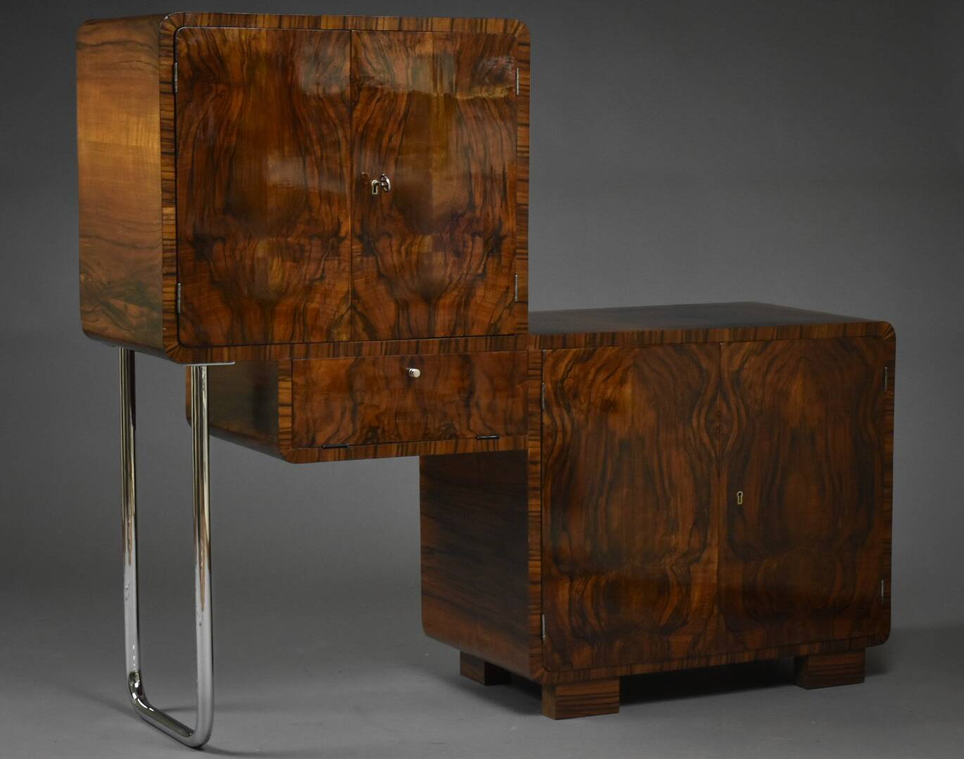 Art Deco Bar Cabinet – asymmetrical form – Poland, 1930s