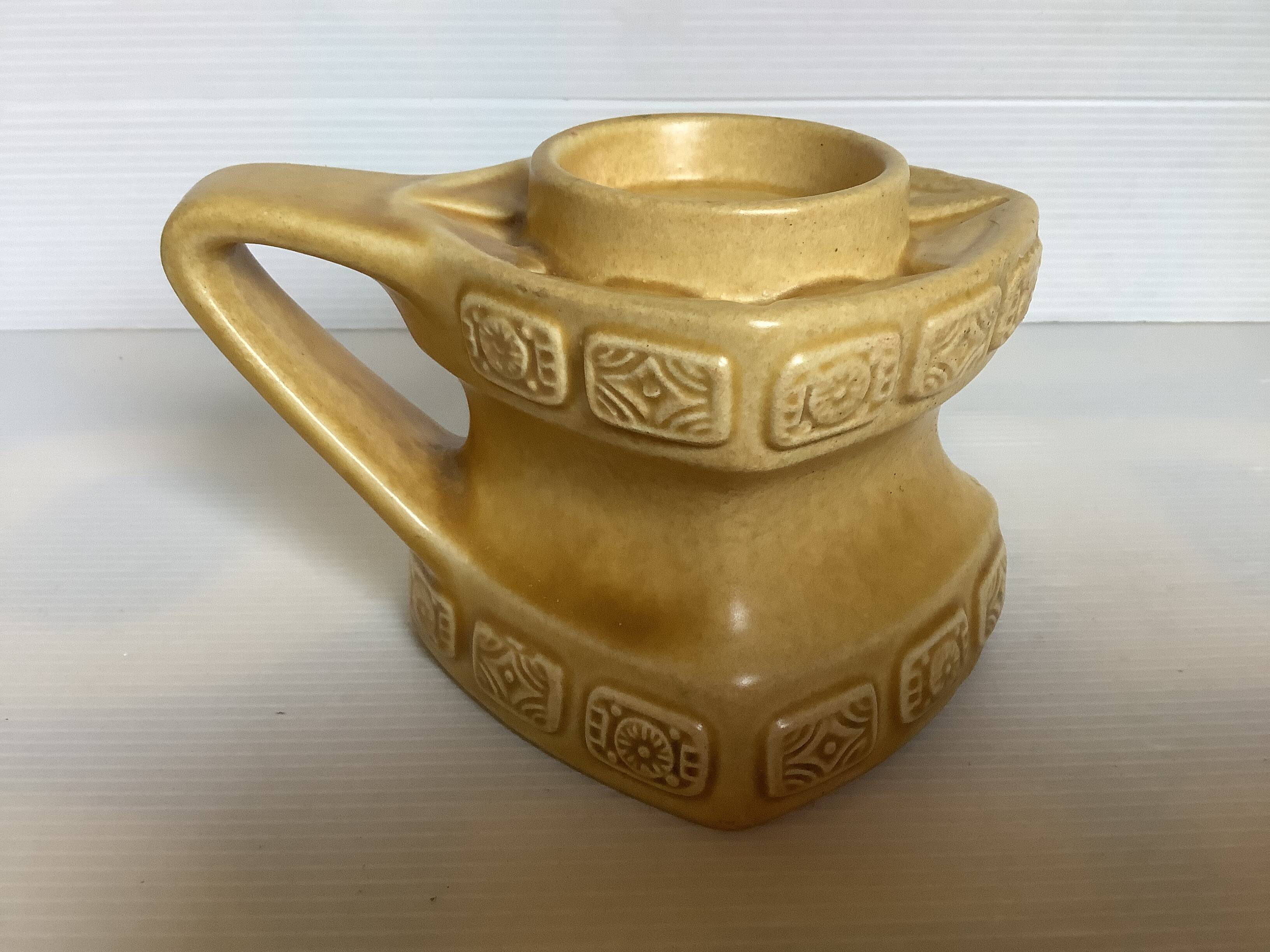 Ochre ceramic geometric-shaped candlestick