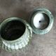 Old candy pot in glass molded effect green and white 12.5 cm