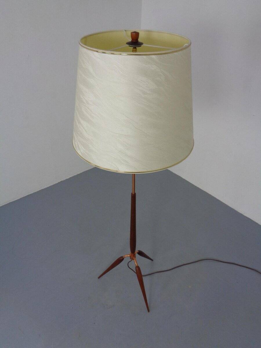 Tripod Teak & Copper Floor Lamp from Fog & Mørup, 1960s