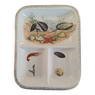 Plat de service rectangulaire porcelaine ateliers d'art d'annet france coquillages fruits de mer