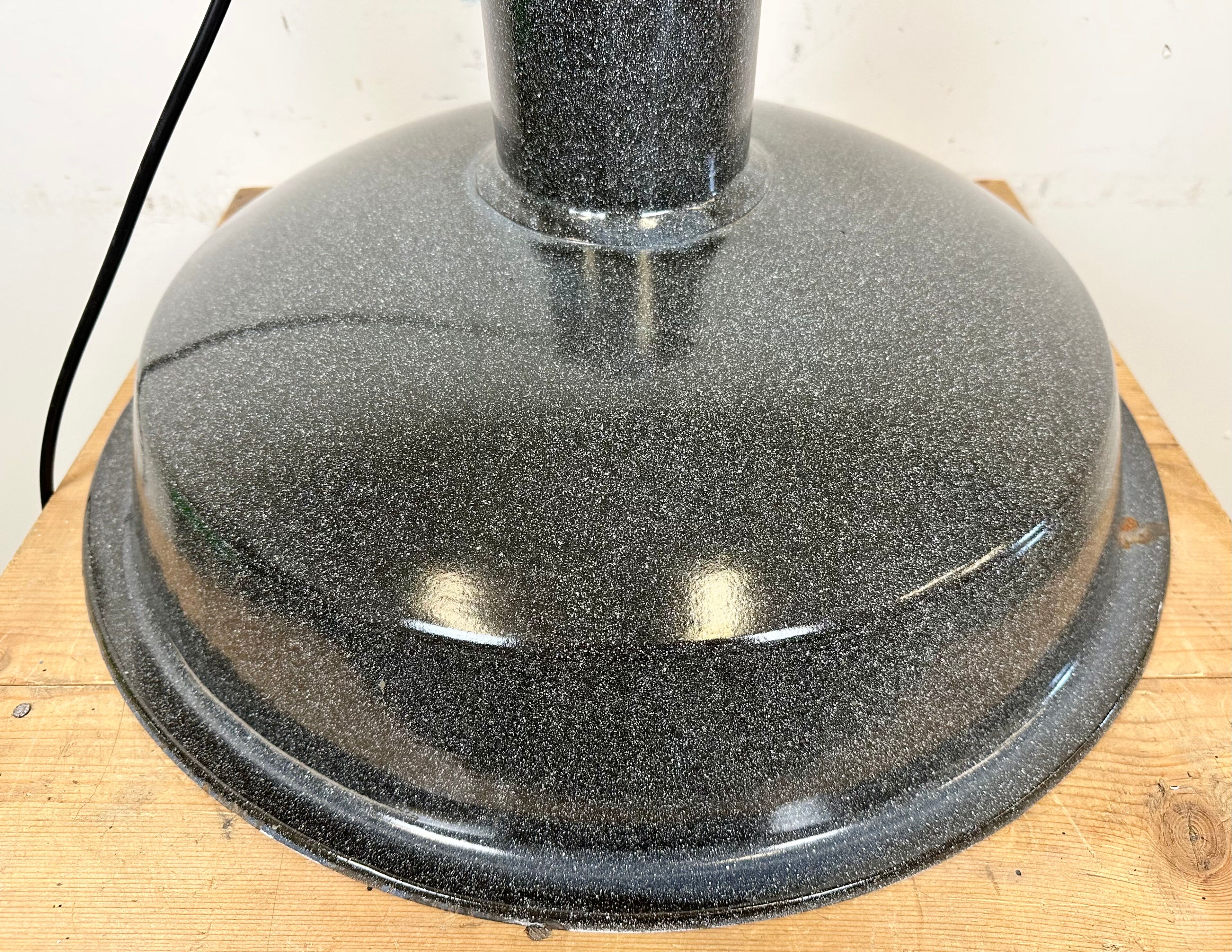 Large Industrial Grey Enamel Factory Lamp with Cast Iron Top, 1960s