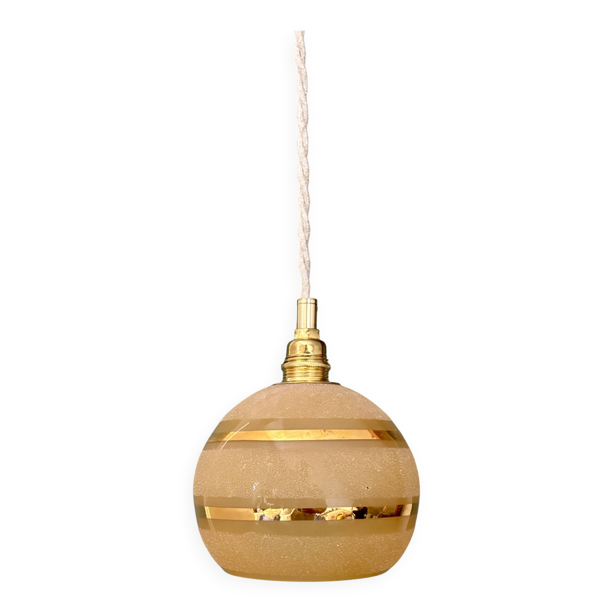 Vintage globe pendant light in yellow and gold granite glass