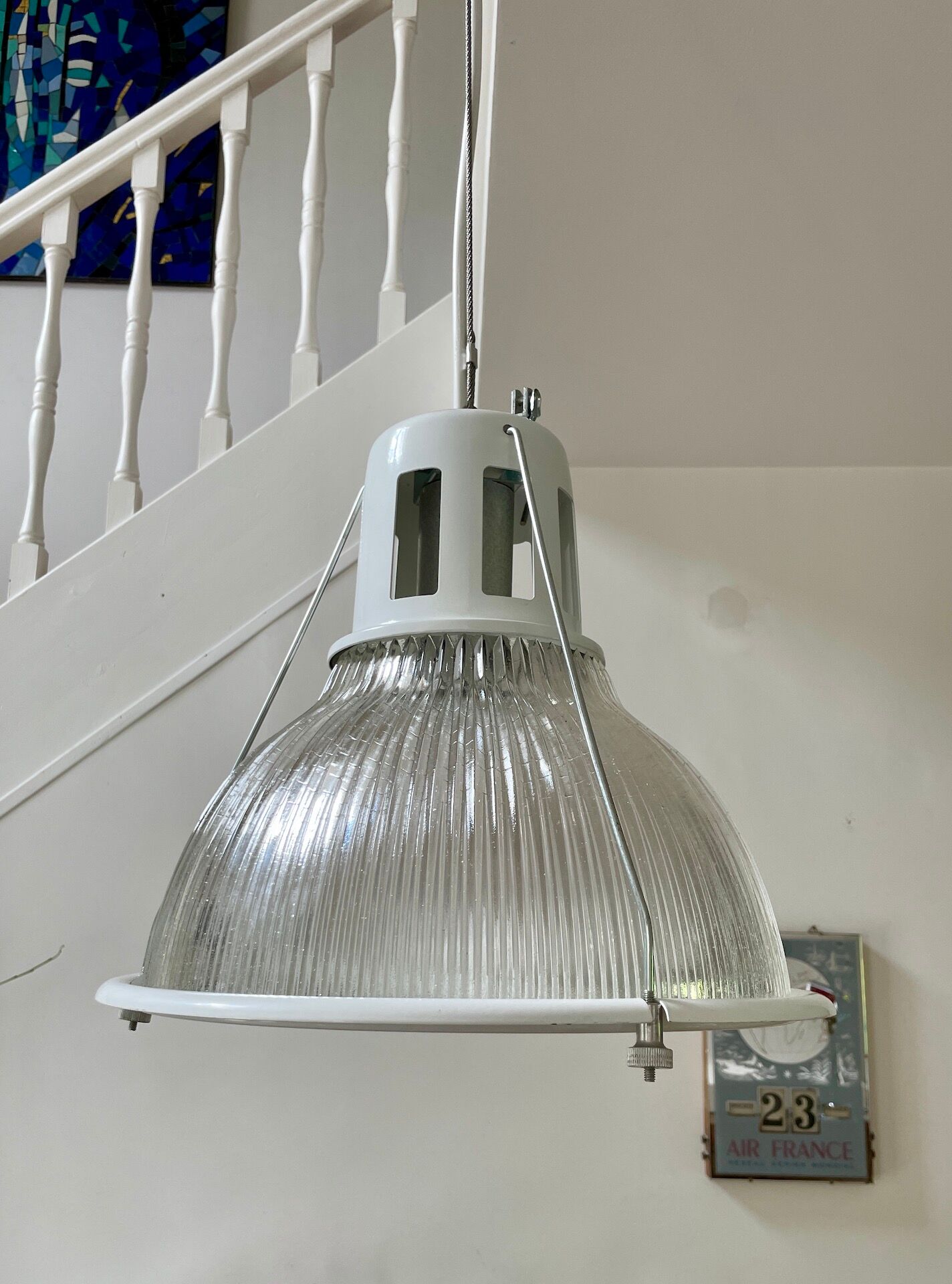 Holophane prismatic glass pendant light