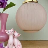 Vintage art deco globe pendant light in pink and gold granite glass