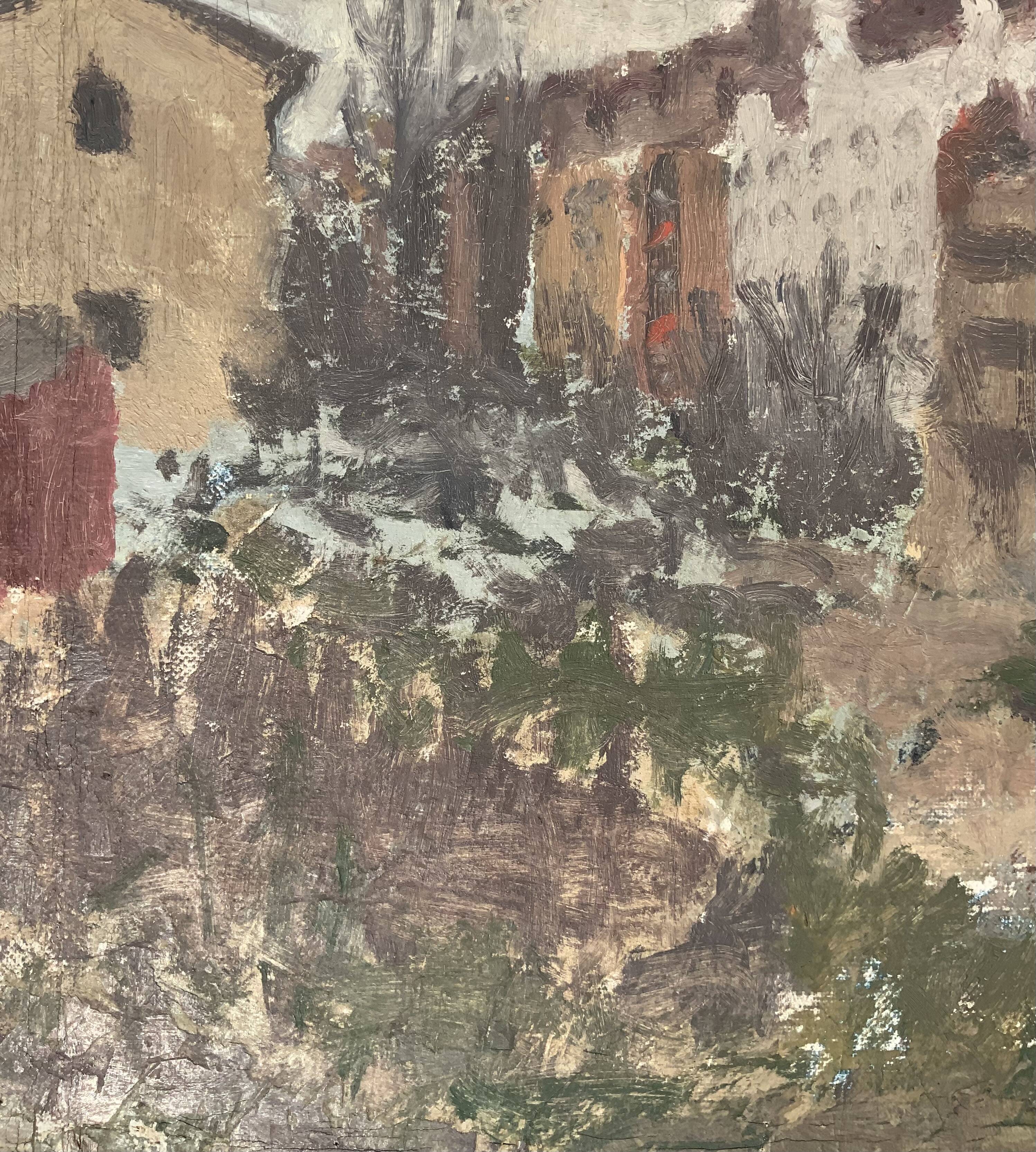 Vintage Impressionist Cityscape Scene Oil Painting Signed by Artist 1947