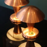 Pair of Bauhaus style mushroom lamps in copper metal.