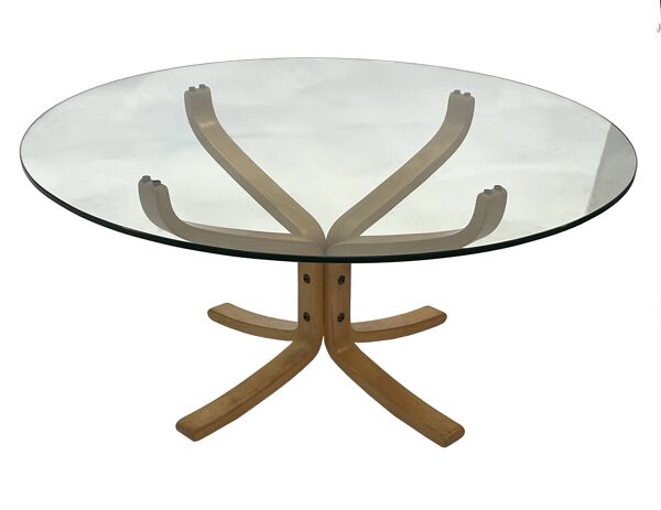 Table basse Falcon vintage en verre dur par Sigurd Ressell pour Vatne Mobler 1990