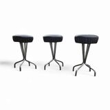 3 x stool / black top / chrome frame / 1970s  / Height 53 Depth 40 cm