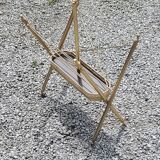 Vintage magazine rack from the 60s in neo-classical style in gold metal and mahogany