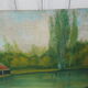 Tableau of a bouquet of flowers on a double-sided wooden panel.