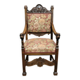 Renaissance style office chair in carved walnut, 19th century