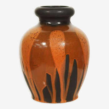 Vase vintage Fat Lava noir & orange par Steuler, Allemagne 1960s