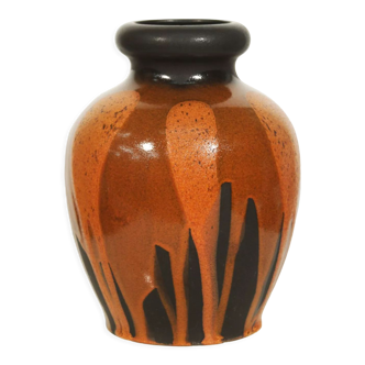 Vase vintage Fat Lava noir & orange par Steuler, Allemagne 1960s