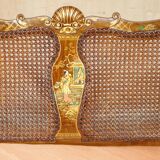 Three-piece bergère set in walnut, Chinoiserie style, from the 1920s, in need of restoration.