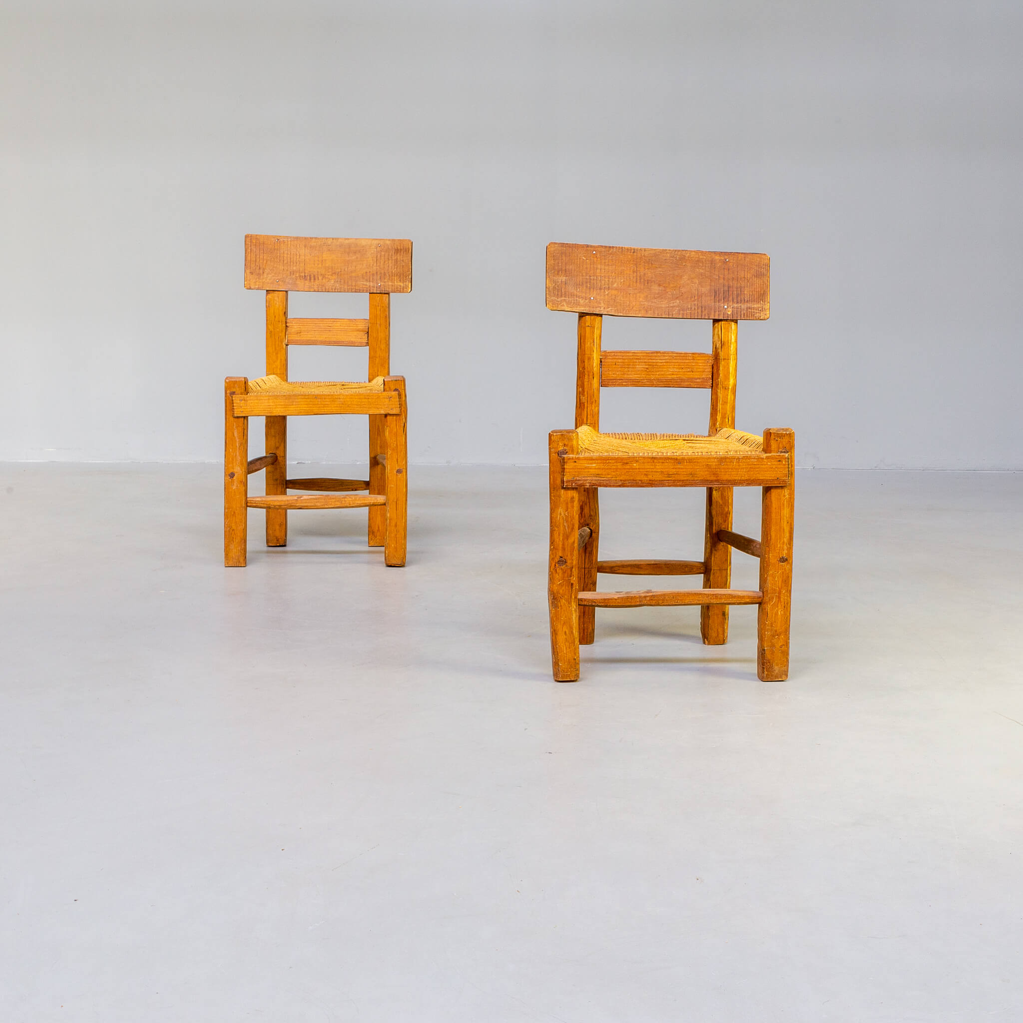 60s pine wabi sabi dining or side chair set of 2