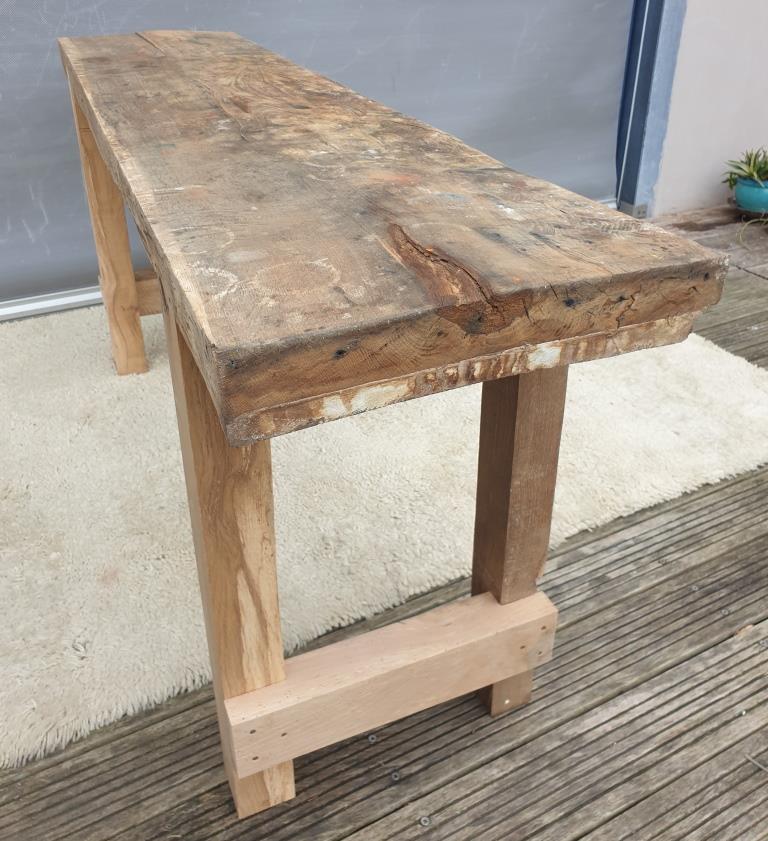 Restored solid wood workbench