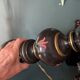 Black turned wooden lamp base – painted floral decoration – 1950s/60s