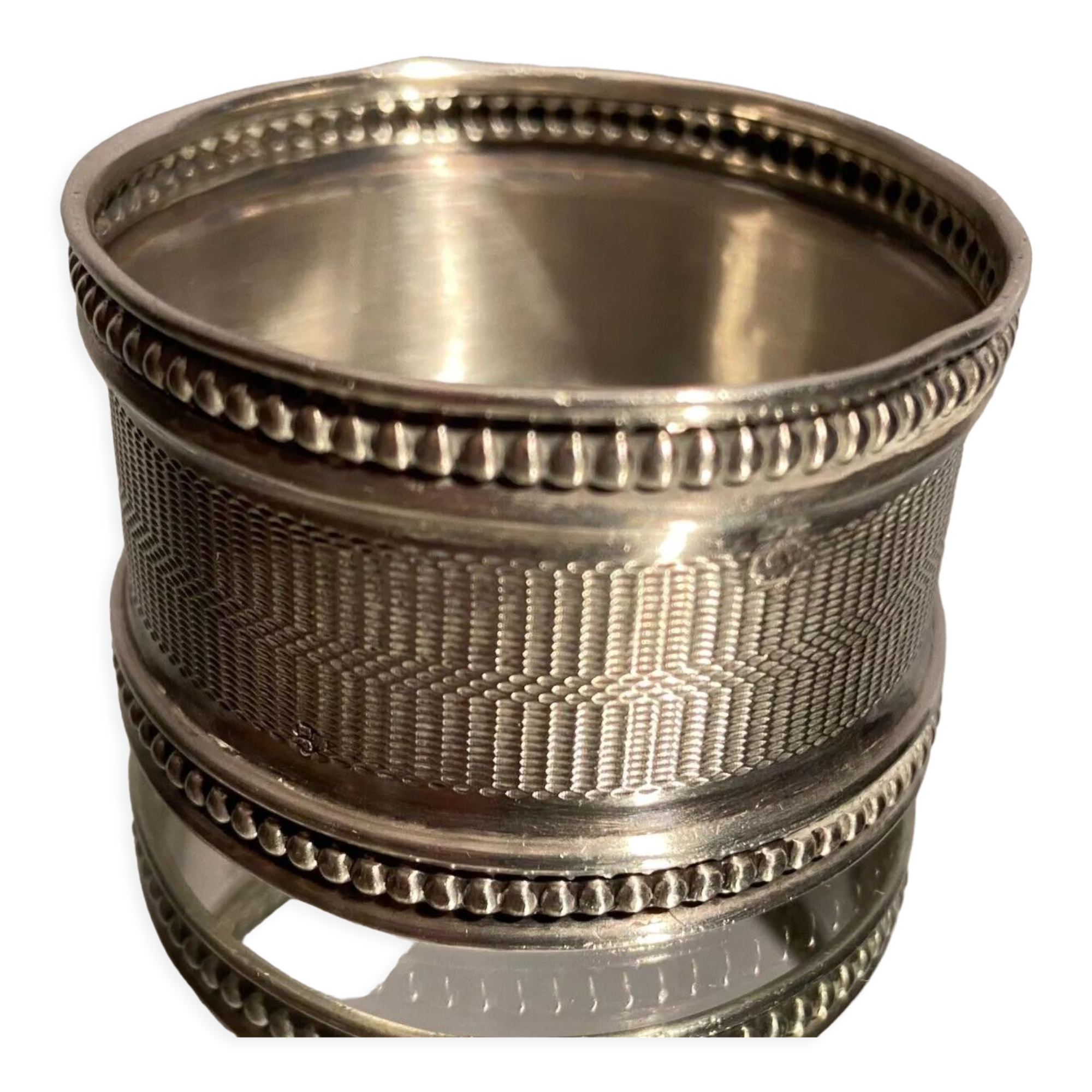 Solid silver napkin ring Minerva with Louis XVI style guilloché decoration