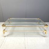 Table basse vintage à plateau coulissant en lucite et laiton, années 1970