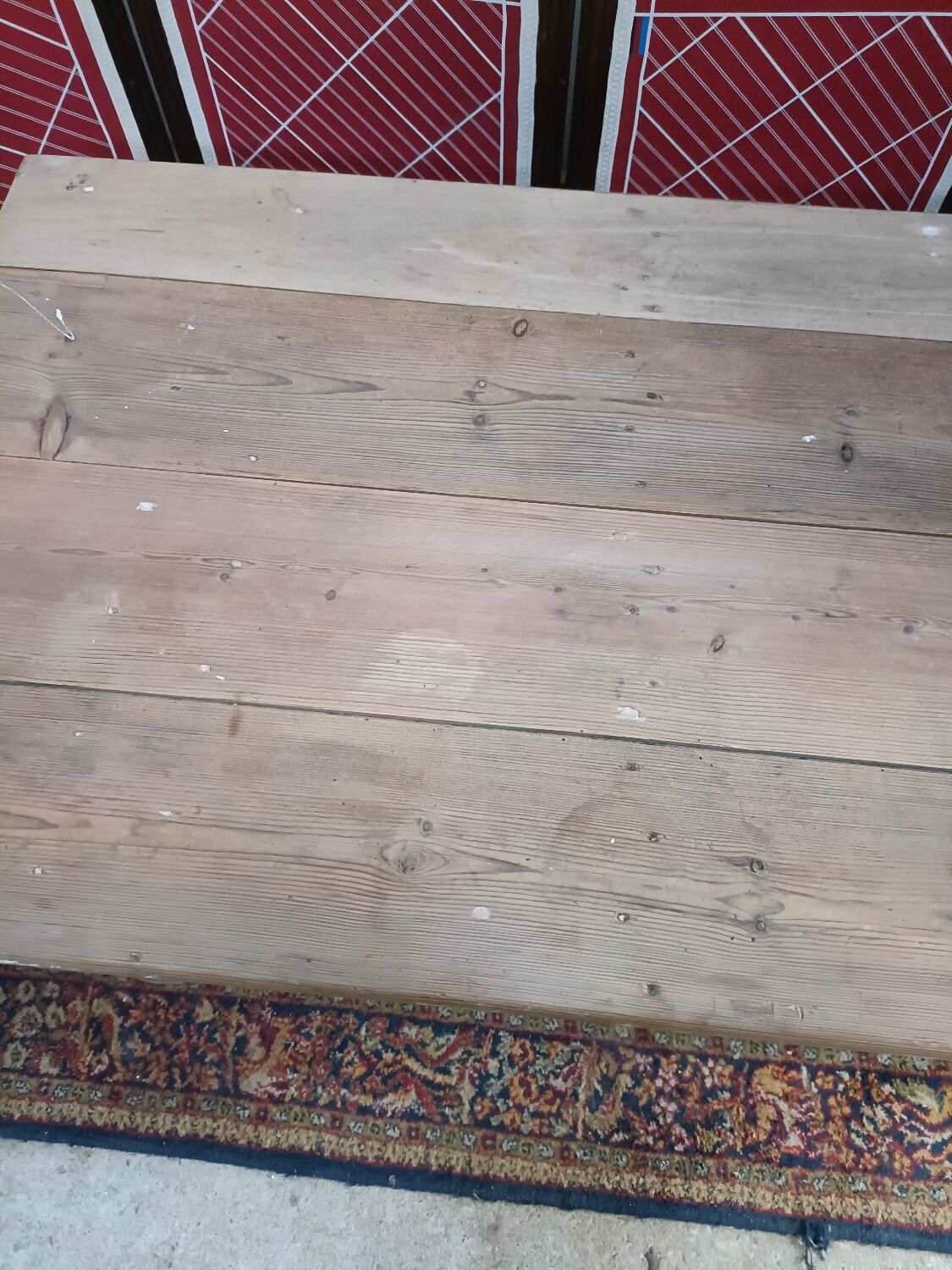 Ancienne table de ferme, 6 couverts et 2 tiroirs
