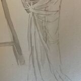 Tableau signé aquarelle portrait féminin « drapée dans l’atelier »