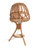 Midcentury Bamboo and Rattan Table Lamp, Attributed to Louis Sognot