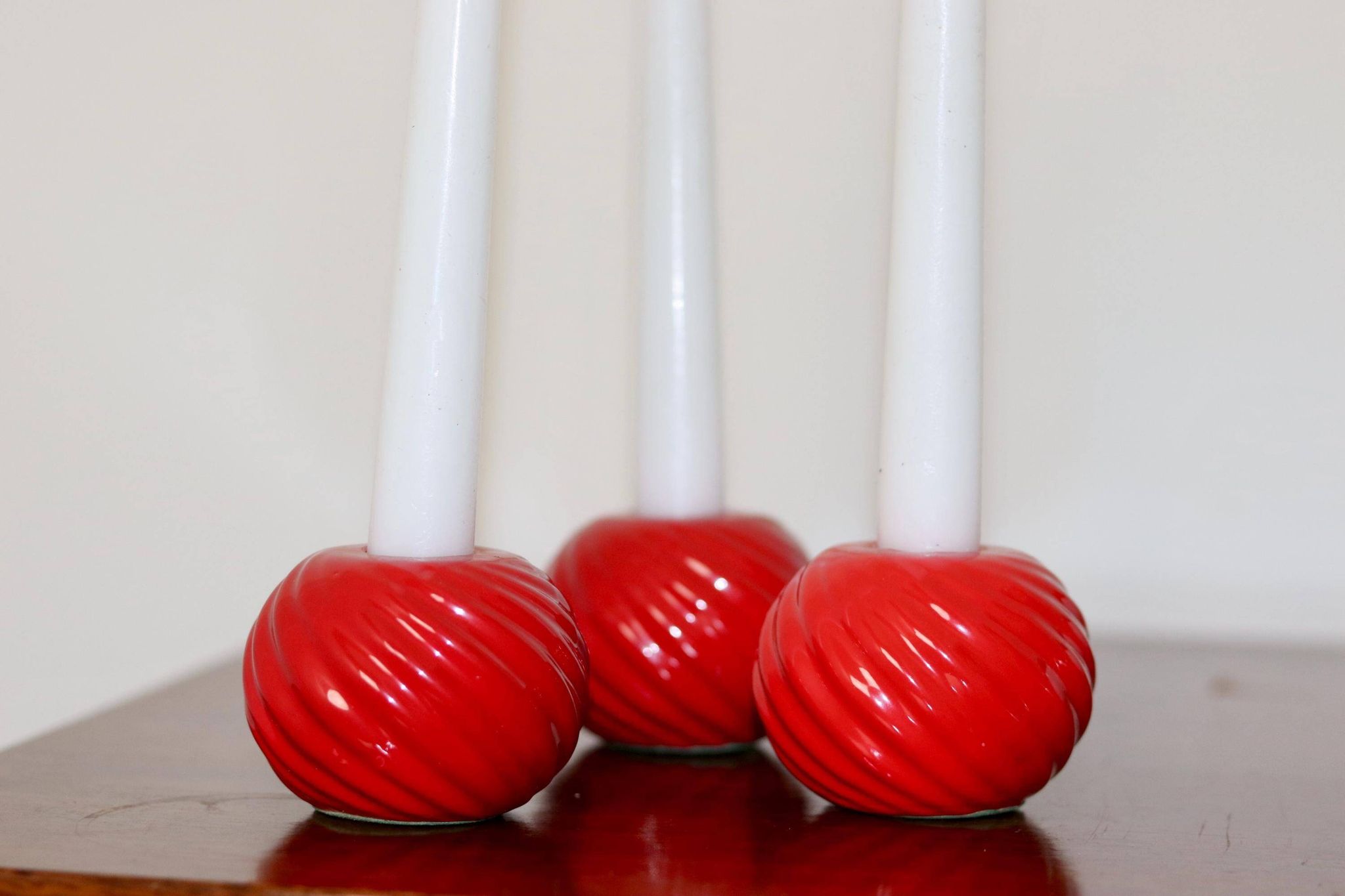 Trio of ceramic candleholders