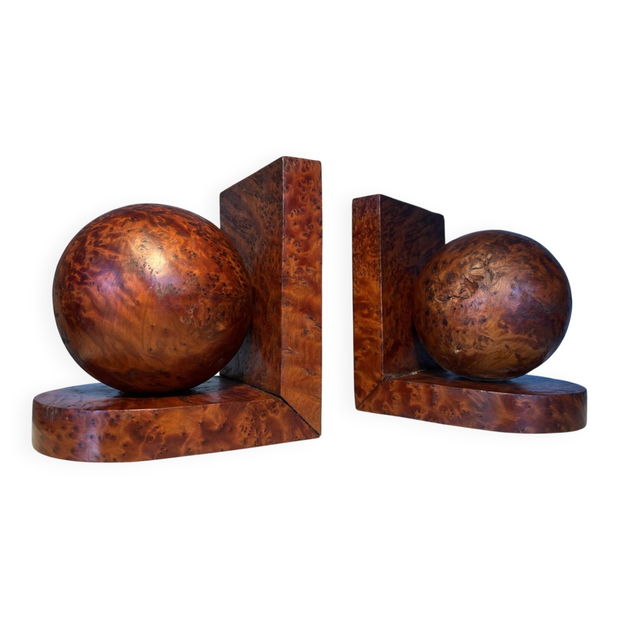 Art Deco pair of bookends in thuya burl.