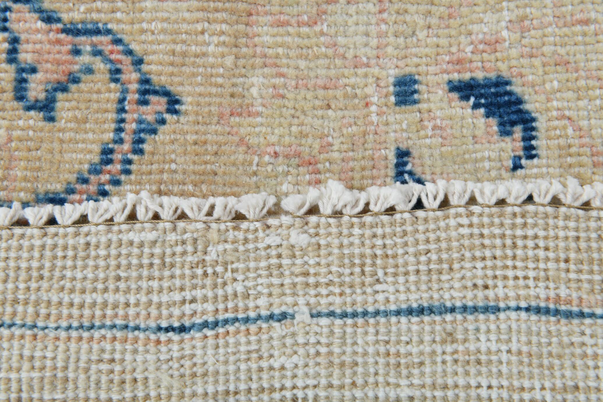 Tapis persan vintage beige et bleu à médaillon floral, 300x393 cm