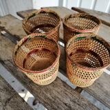 Série de 4 mini cache-pot en paille et fil d'osier tressés