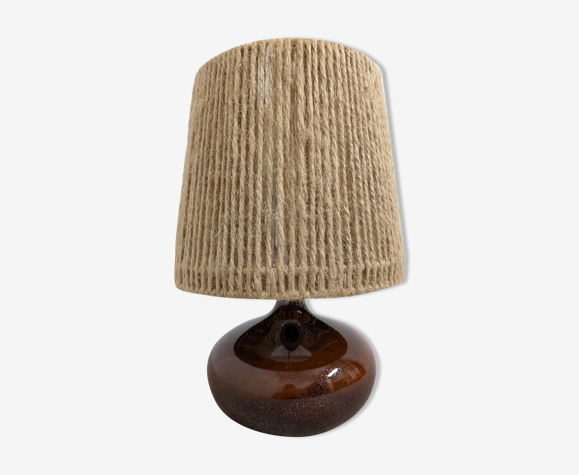 Lampe de chevet vintage en grès émaillé et corde de jute