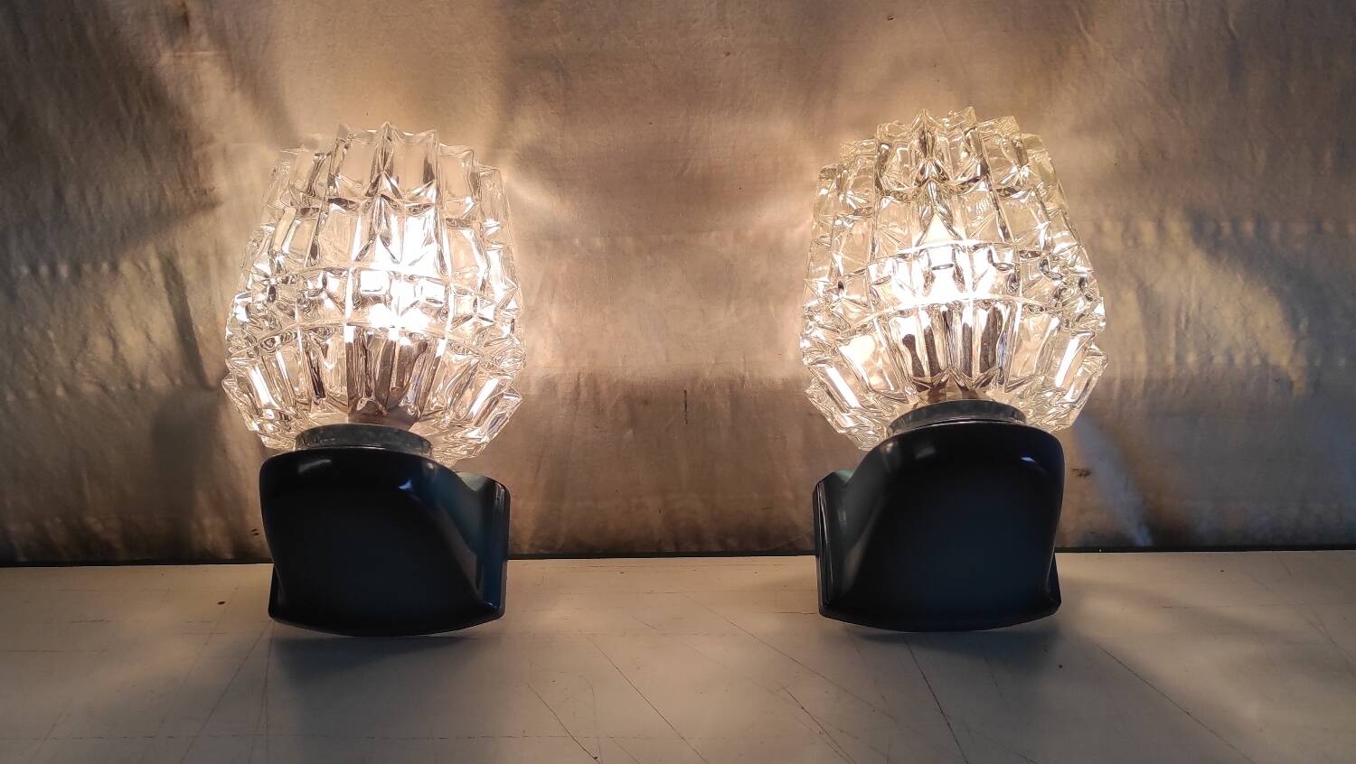 Blue glass and plastic wall lights - 1970s