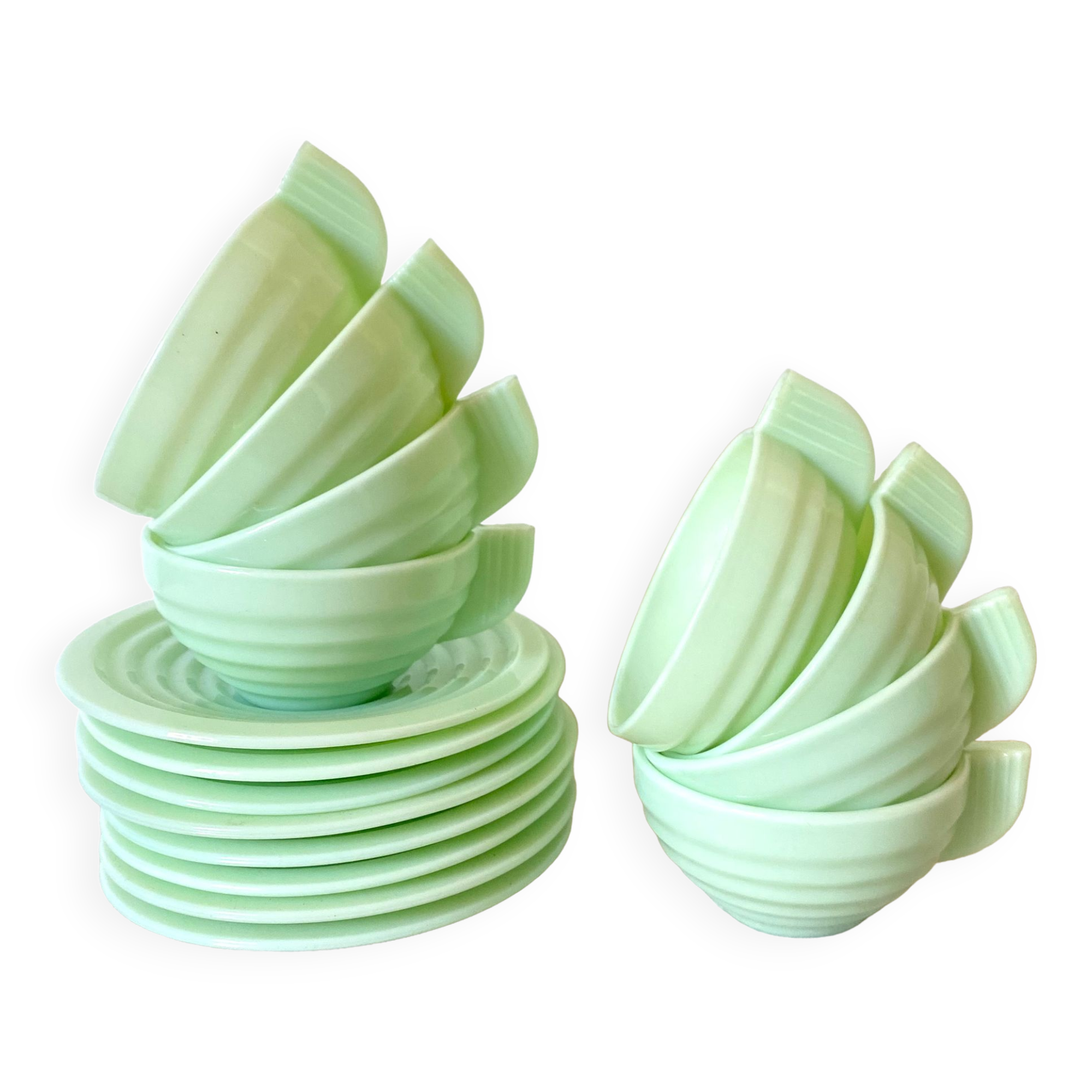 Art Deco cups in green opaline