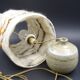 Pair of bedside lamps in stoneware and wool lampshades - Vintage around 1970