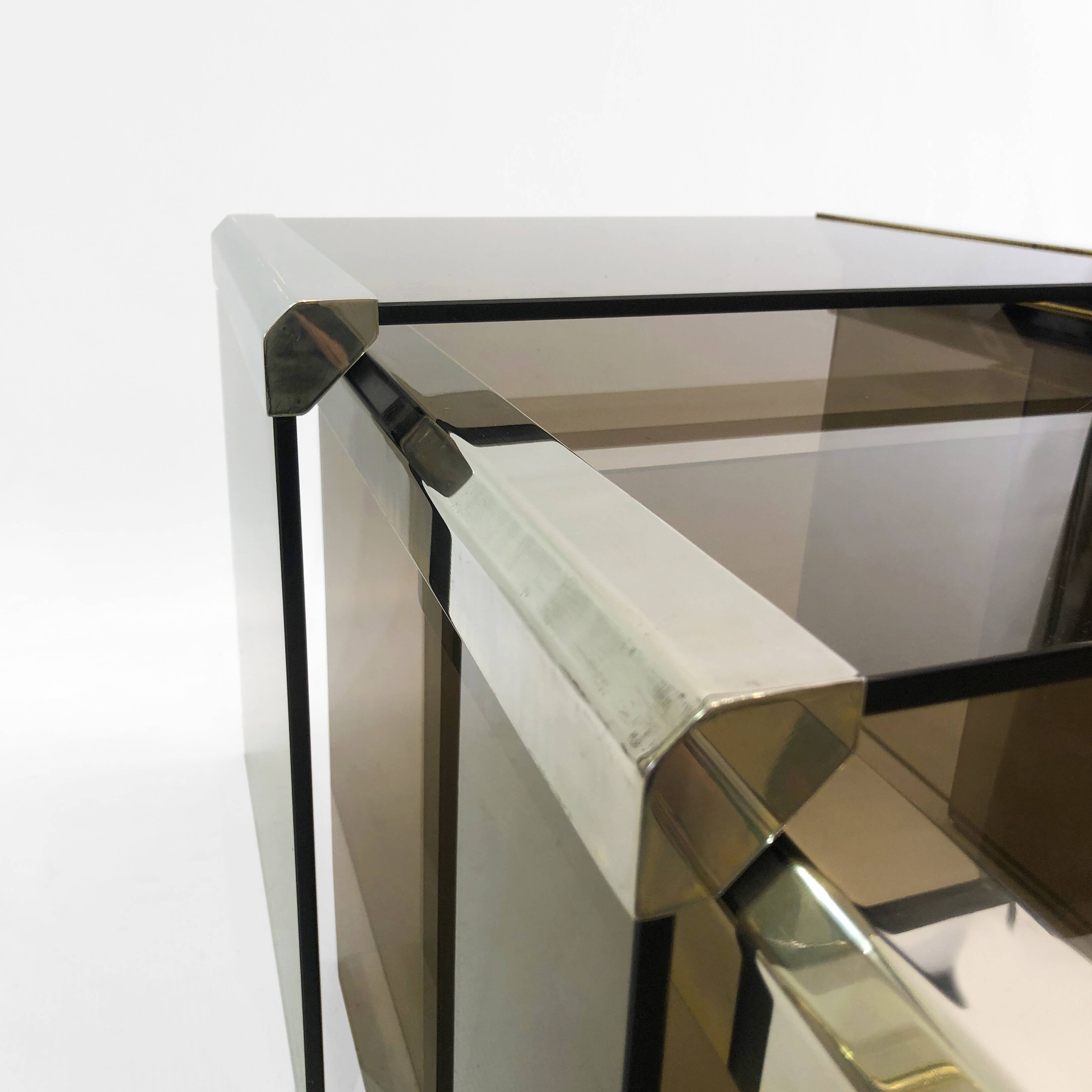 Gallotti & Radice ‘Tris’ T35 Smoked Glass Nest Side Tables Chrome
